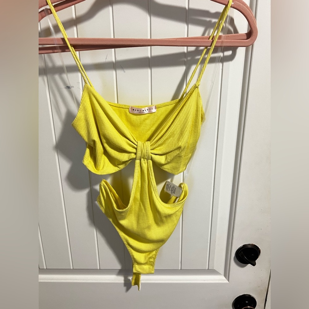 Yellow cut out body suit